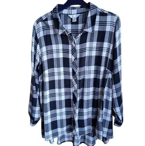 Christopher And Banks Black And White Plaid Top XL